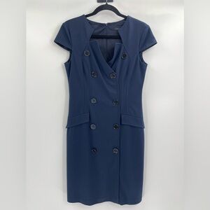 David Meister Navy Blue Retro Double Button Sheath Polyester Rayon Dress 6